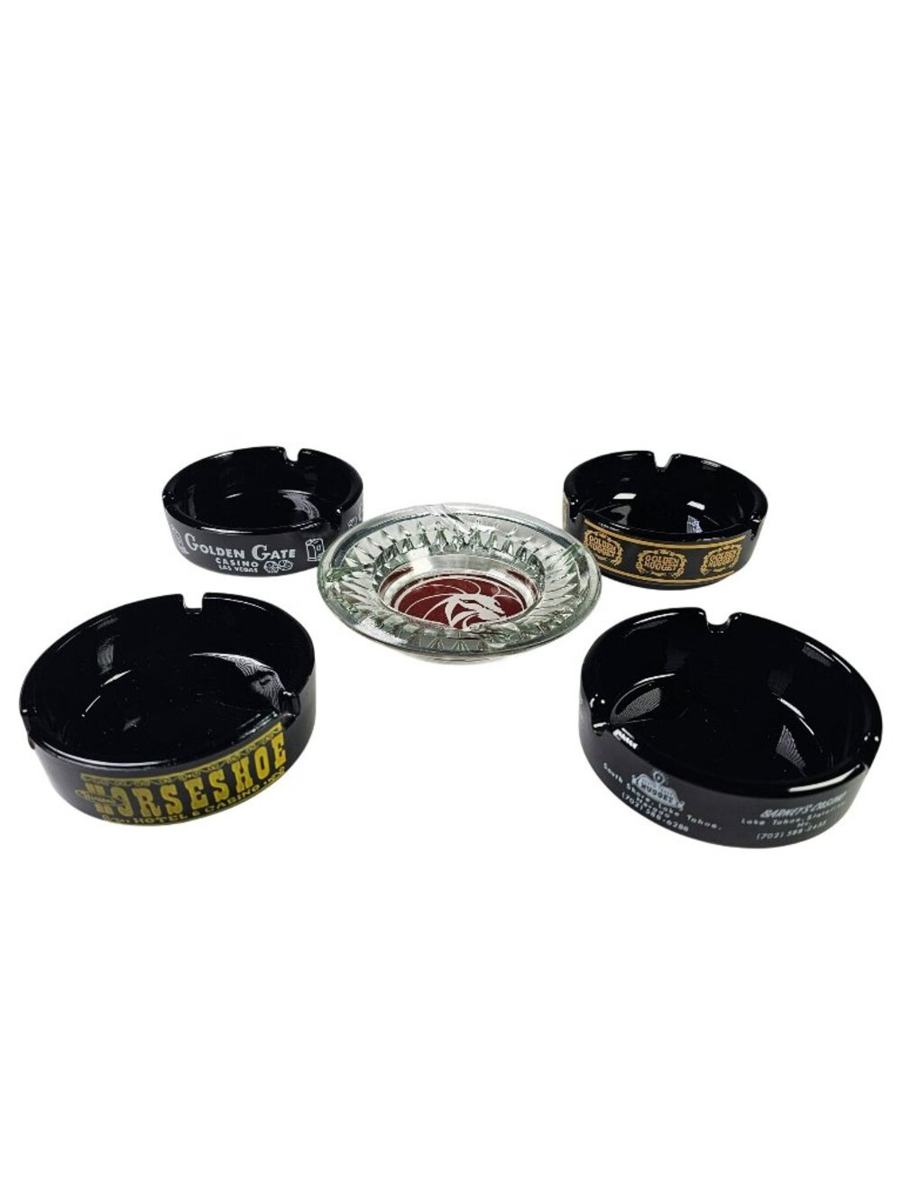 Set of 5 Vintage Casino Ashtrays MGM Grand, Golden Nugget, Horseshoe, Barney’s